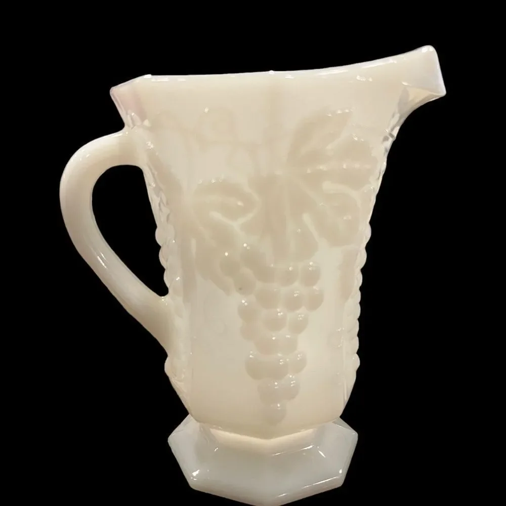 Vintage Anchor Hocking Milk Glass Grape  and Leaf Pattern pitcher cir.1938-1943‎